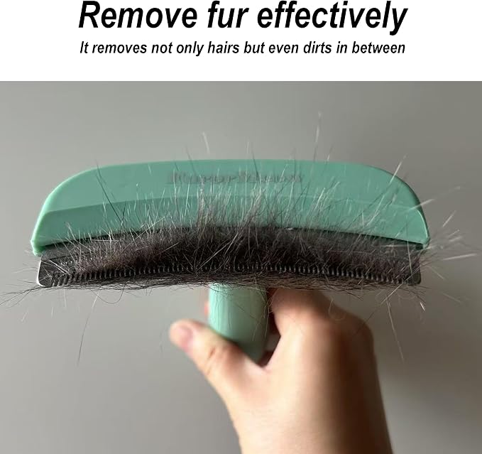 Pet Deshedding Tool with Curve Blade, Cat Grooming Brush, Tight V-shaped Teeth Shedding Comb for Cats and Dogs (Green, Large)