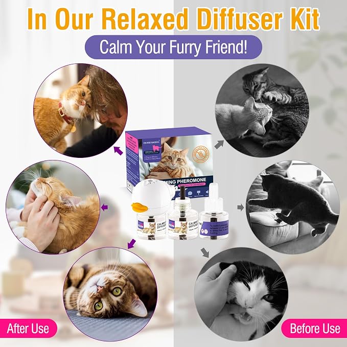 Cat Calming Pheromone Diffuser Reduces Conflict Between Cats Effective Anxiety Relief for Cats & Cat Calming Soothing 48ML 3 Refills Fits All Cats, 3 Packs (B)