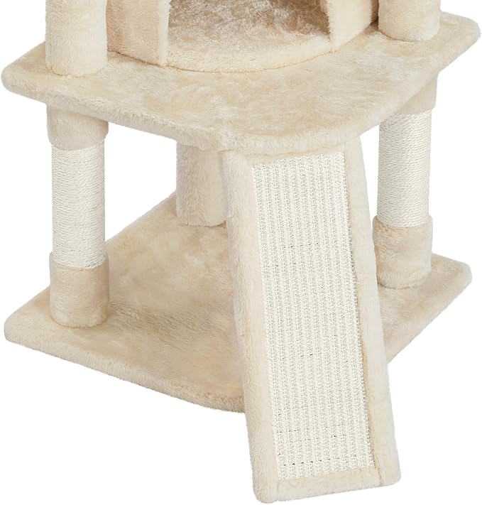 Topeakmart 42in Cat Tree Tower for Indoor Cats, Cat Condo with Perch & Hammock, Activity Center, Multi-Level Cat Furniture with Scratching Posts, Cat House, Beige