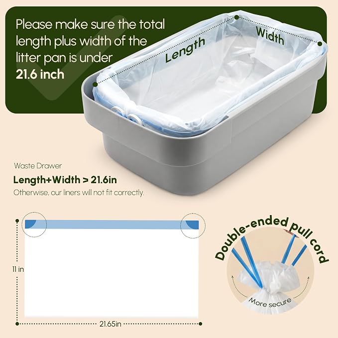 120 Count 21.65" x 11" Cat Litter Box Liners for Self Cleaning Litter Box, Extra Thick Heavy Duty Cat Litter Bags Replacement, 6-8 Gallons of Capacity
