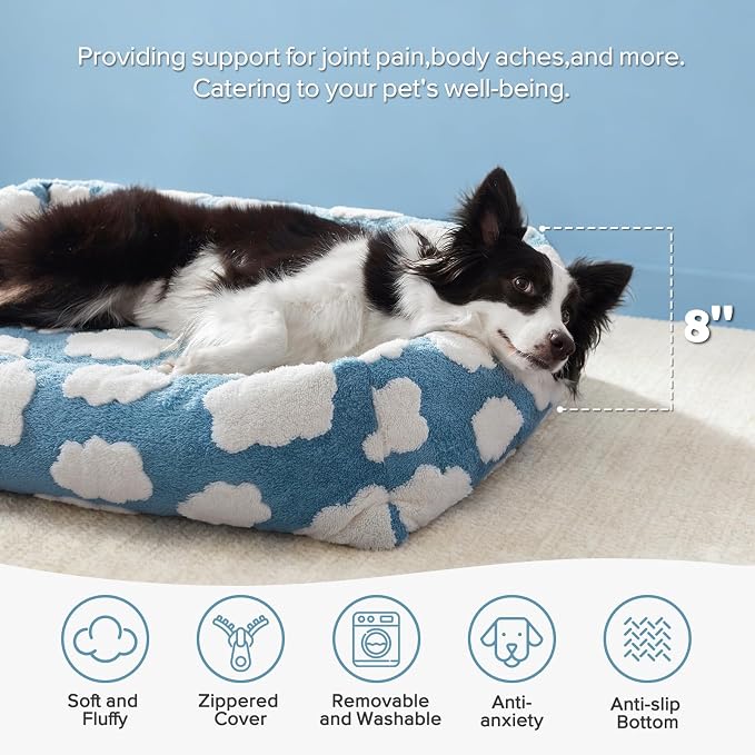 JOEJOY Large Dog Beds Large Sized Dog, Rectangle Washable Orthopedic Pet Bed with Removable Zipper Cover, Cute Soft Calming Puppy Pet Bed with Jacquard Shaggy Plush & Non Skid Bottom