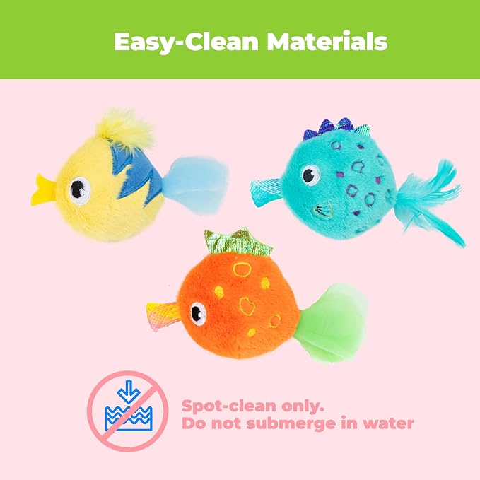 Catify by Best Pet Supplies Interactive Fluffy Fish Set Catnip Cat Toy for Indoor Cats & Kittens, Plush Crinkle Tail, Feather Chew Toys, Durable, Soft, Enrichment Play