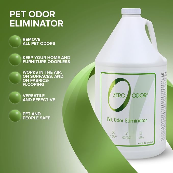 Zero Odor Pet Odor Eliminator Refill for Cat & Dog Urine, Carpet, 128 oz | Enzyme free, Urine Smell Eliminator for Pet Beds, Litter Areas & Furniture – No Lasting Scent, Sprayer not Included