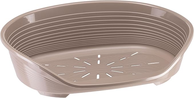 Ferplast Cat Bed, Plastic Dog Bed Medium, Ventilation Holes and Non-Slip Rubber Feet for Added Stability 70,5 x 52 x h. 23.5 cm. Taupe | More hygiene, comfort and freshness with a ventilated, easy-clean design