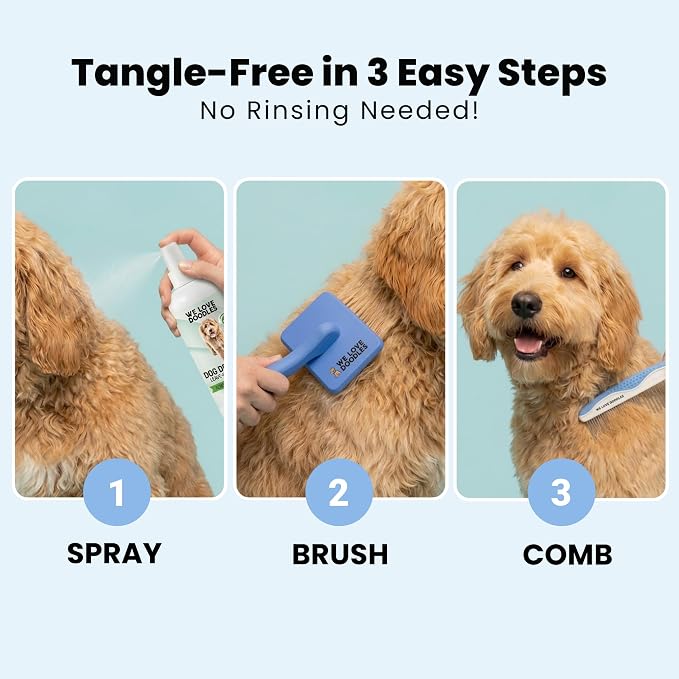 Dog Shampoo & Dog Detangler Spray, Tearless, Dog Bath Supplies, Mango 16 oz | Best Shampoo, Detangling & Dematting Spray for Dogs, For Sensitive Itchy Skin, Tangle Remover, Goldendoodle, Poodle & Doodle