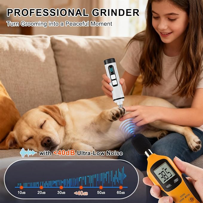 Dog Nail Grinder Quiet Electric with LED Light 2 Speed Professional Pet Nail Grinder for Dogs and Cats Safe Paw Grooming Tool for Small Medium Large Dogs