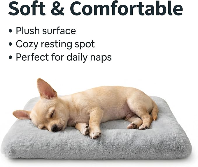 Dog Crate Bed 18x12 for Small Dogs,Washable Puppy Crate Mat with Non Slip Bottom,Soft Dog Crate Pad,Light Grey