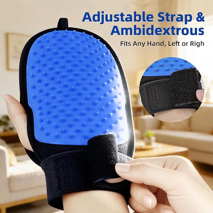 TQRR 2 in 1 Pet Hair Removal Glove for Dog & Cat, Silicone Pet Grooming Gloves, Reusable Magic Pet Hair Brush, Electrostatic Pet Hair Remover Tool for Sofa, Carpets, Furniture, Car Seats, Clothing