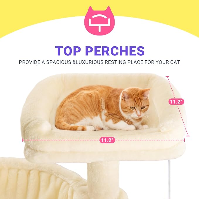 Allewie 29.5in Indoor Cat Tree, Multi-Level Cat Tower with Sisal Scratching Posts, Padded Perch, Basket, Condo, and Hanging Ball, Suitable for Kittens and Adult Felines,Beige
