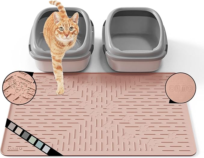 OHMO Large Cat Litter Mat, 31.5x23.6 Silicone Trapping Mat Coral | for Kitty Litter Box, Easy Clean, BPA Free Rubber, Center Litter Collection, Easy Pour-Back, Waterproof, Odor-Resistant