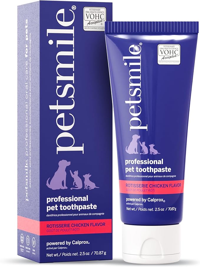 Petsmile Professional Pet Toothpaste for Cats & Dogs - VOHC Accepted Toothpaste - Clinically Proven to Control Plaque & Tartar Calprox Formula (Rotisserie Chicken, 2.5 Oz)