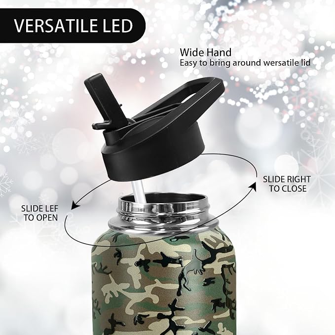 32oz Camo Insulated Aater Water Bottle with Straw Gym Hiking Sports Coffee Mug Cup Water Bottles Gifts for Women,Camo Decor Stuff Accessories