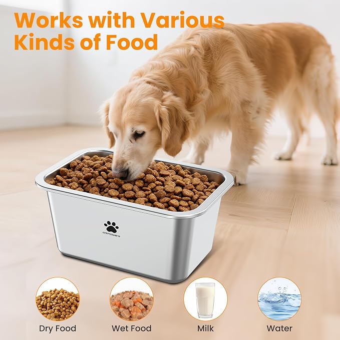 URPOWER 1.65 Gallon Large Dog Water Bowl, 2 Pack Thickened Stainless Steel Dog Water & Food Bowls with Non-Slip Mat, Spill-Proof Metal Pet Bowl Set for Medium, Large, X-Large Dogs, Indoor/Outdoor Use
