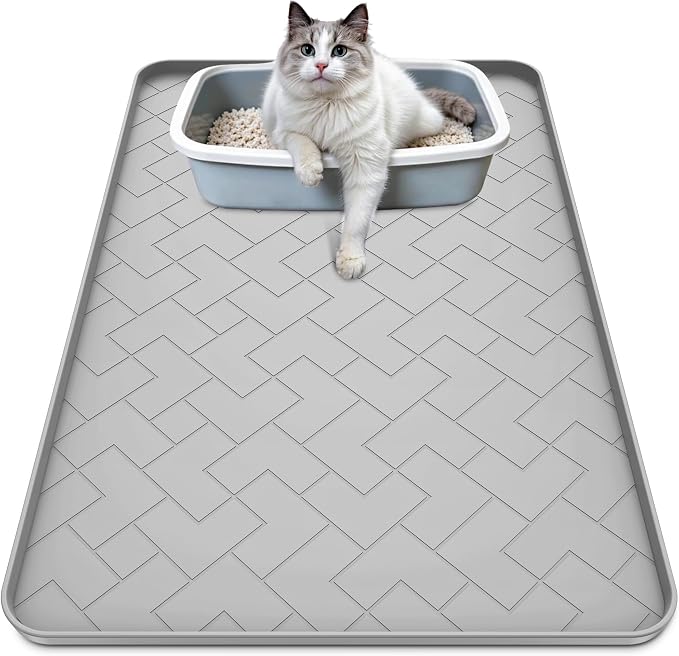 Silicone Cat Litter Mat XL for Litter Box-Extra Large Cat Litter Mat 41" X 29" to Clean, Waterproof, Urine-Proof, Non-Slip Kitty Litter Mats for Floor, Keeping the Floor Clean and Tidy（Gray）