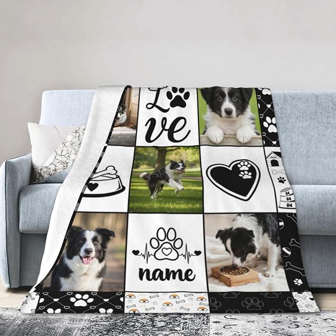 Nxwdwqa Personalized Dog Blanket Throws with Photos, Custom Pet Name Blanket, Dog Gifts for Pet Lovers, Customized Puppy Blanket for Adult Kid Birthday Christmas Fathers Mothers Valentines Gift