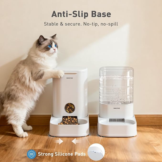 PAWGETHER® 2 Pack Gravity Cat Feeder and Water Dispenser No-Electricity 1 Gallon/3.5L Automatic Cat Feeder and Waterer Dog Water Bowl Dispenser Pet Food Dispenser Puppy Kitten Rabbits