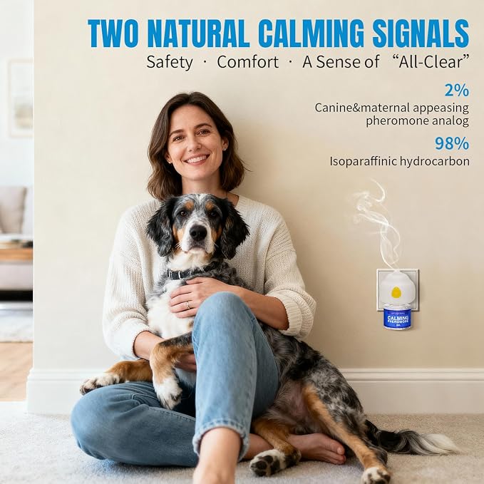 Dog Calming Pheromone Diffuser Stop Scratching Spraying 2 Refill 60 Days