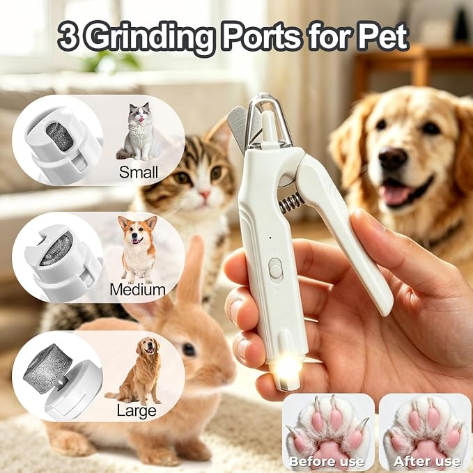 2-in-1 Dog Nail Grinder & Dog Nail Clipper for Sensitive Pets | Whisper-Quiet Claw Trimmer, with 2 LED Light & Safety Lock, Nail Clipping Collector Box, Painless Paws Grooming & Smoothing