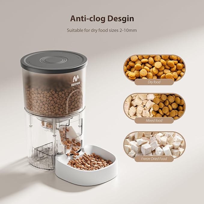 IMIPAW Automatic Cat Feeder and Water Fountain, Timed Dry Food Dispenser, Programmable Portion Control, 1-6 Meals Per Day, Desiccant Bag, Cat Fountains for Drinking with Filter, Small Pets (3L Combo)