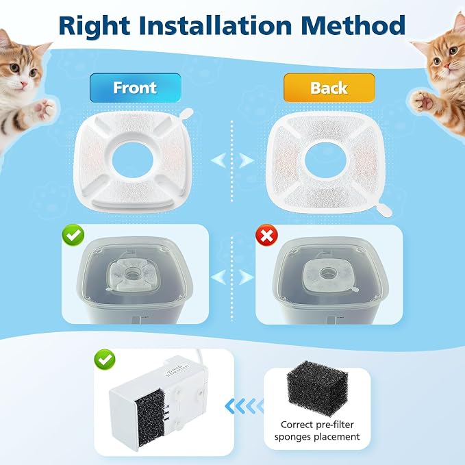16 Pcs Cat Water Fountain Filters for Veken 95oz/2.8L, 67oz, 135oz Dog Water Fountain Automatic Pet Fountain Dog Water Dispenser 8 Pcs Pet Fountain Filter Replacement & 8 Pcs Pre-Filter Sponges