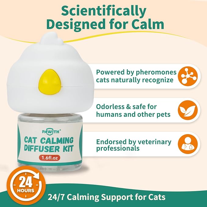 60-Day Cat Calming Diffuser with Pheromones – Cat Pheromone Diffuser for Cats, Helps Reduce Stress, Anxiety, Scratching & Urine Marking – 3-in-1 Calming Diffuser Set with 2 Refills