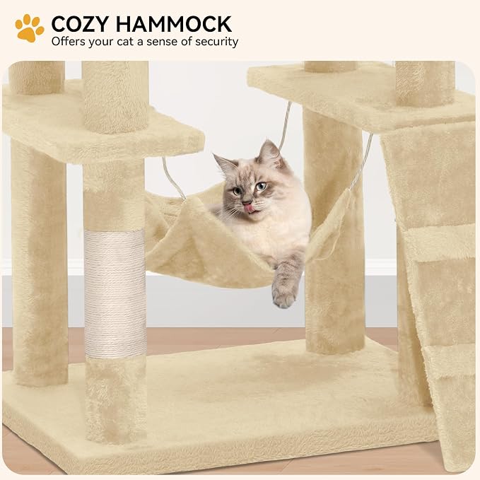 YITAHOME 75 Inch Heavy Duty Cat Trees for Large Cats | Cat Tower Indoor with Scratching Post, Hammock, Cat Condo, Beige