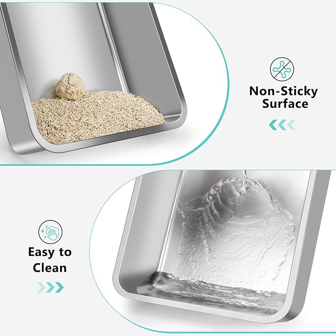AIPERRO Stainless Steel Litter Box | XL Metal Cat Litter Boxs with Lid | High Sided Litter Box for Big Cats | Anti-Urine Leakage | Non-Stick, Easy to Clean & Odor‑Resistant with Cat Litter Scoop