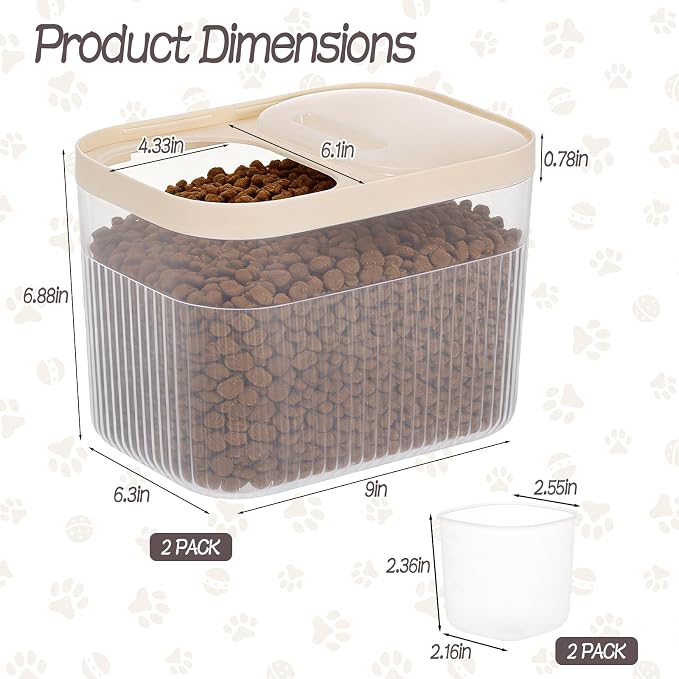 CIEOVO 2 Pack Airtight Dog Food Storage Container, Clear Pet Dog Food Storage Bin with Measuring Scoops for Rice Grain Pet Dog Cat Bird Dog Treat Storage Food Fresh