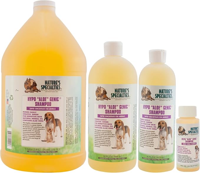 Nature's Specialties Hypoallergenic Ultra Concentrated Aloe Dog Shampoo for Pets, Makes up to 32 Gallons, Natural Choice for Professional Groomers, for Sensitive Skin, Made in USA, 1 gal