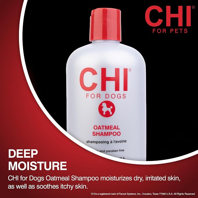 CHI for Dogs Oatmeal Dog Shampoo, Gentle Formula, 16 Fl Oz Bottle | Oatmeal formula, soothing gentle wash, dry itchy skin and dander, puppies and adult dogs
