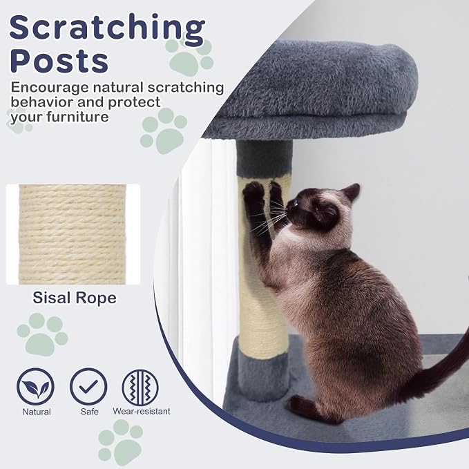 Multi-Level Cat Tree Tower, 48 Inches Tall with Sisal Scratching Posts, Condo, Tunnel with Dangling Ball Inside, Padded Top Perch, Multiple Jumping Platforms, Ideal for Indoor Cats (Dark Grey)