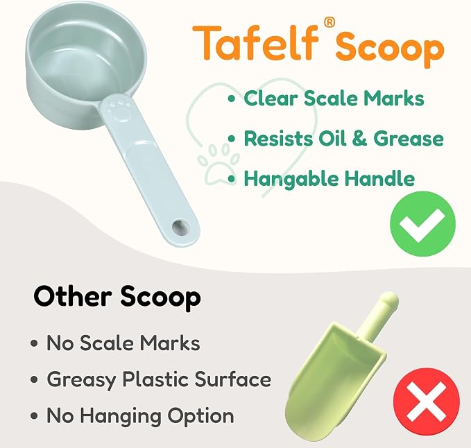 1 Cup Dog Food Scoop, Extra Long Handle Sturdy Melamine Pet Food Measuring Scoop with Clear Marking Lines, BPA-Free, Shatterproof, Dishwasher Safe (Green, 1 Cup)