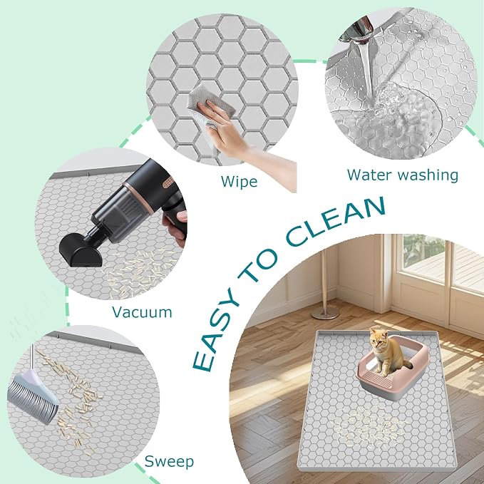 Cat Litter Mat for Litter Box, Silicone Large Cat Litter Trapping Mat - 28x19 in, Waterproof & Non-Slip, Durable & Easy Clean, Light Grey
