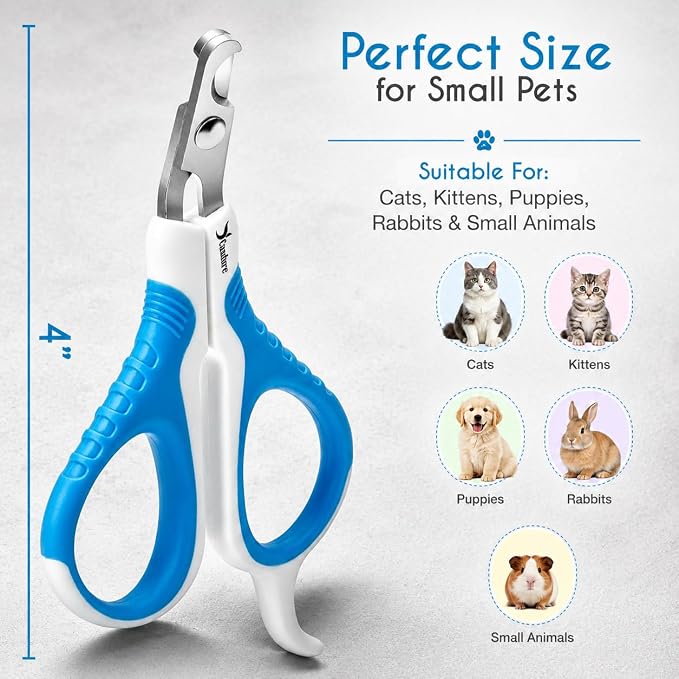 Candure Cat Nail Clipper Stainless Steel Cat Claw Trimmers for Rabbits, Guinea Pigs, Birds, Puppies, Kittens and Small Animals Pet Nail Clipper for Professional and Home Use 4" White & Blue