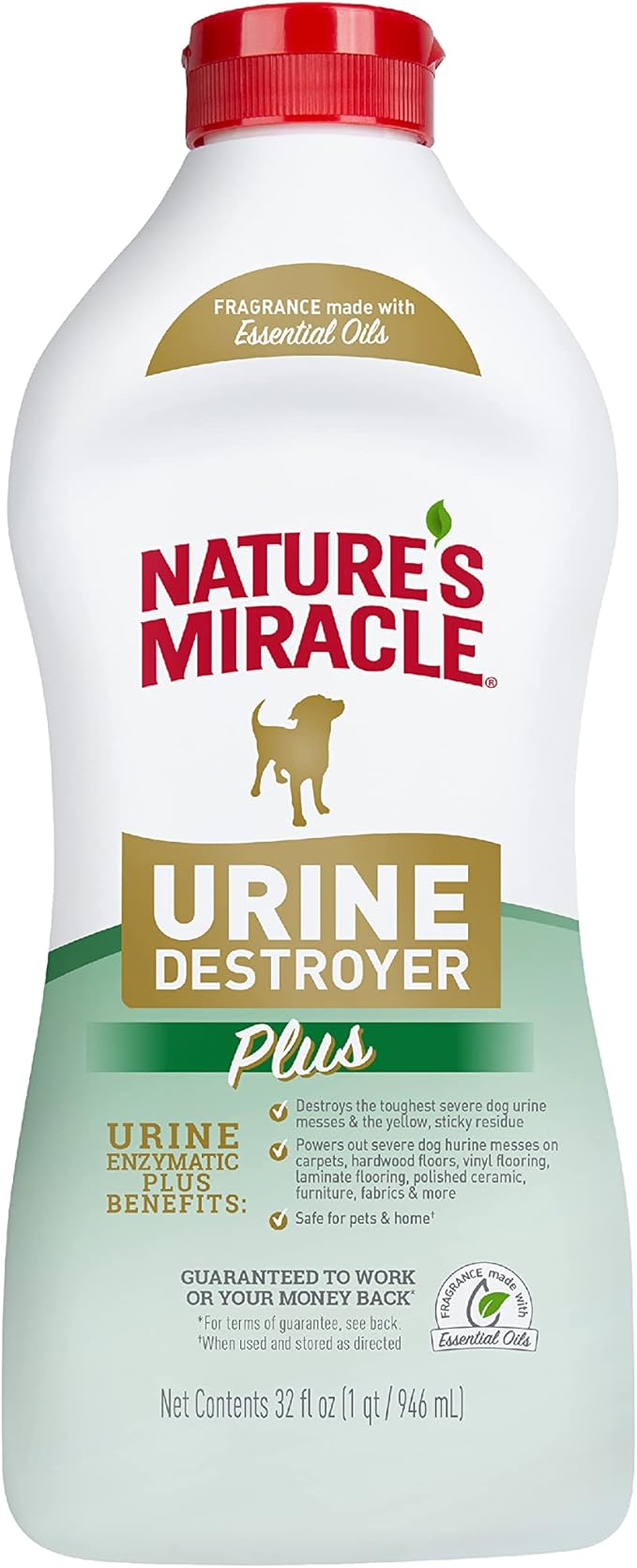 Nature's Miracle Dog Urine Destroyer Plus, Enzymatic Cleaner, 32 oz | Destroys the Toughest Dog Urine Stains, For Use on Multiple Surfaces, Safe For Pets and Home*, Fresh Scent