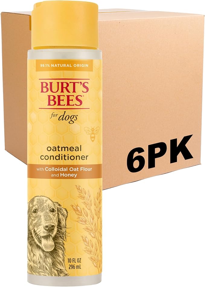 Burts Bees for Pets Oatmeal Dog Conditioner, Fragrance-Free, 10 Fl Oz, 6-Pk | Colloidal oat flour and honey moisturize and soften dry coats, pH-balanced, 95% natural origin