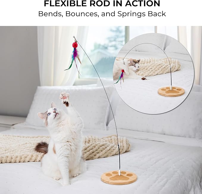 Feather Wand Teaser Cat Toys 18-Piece Simulation Toys for Indoor Cats, Cat Stuff Self-Holding Floor Base & Suction Cup, Bird Simulation Self Play Kitten Toys for Bored Adult Cats