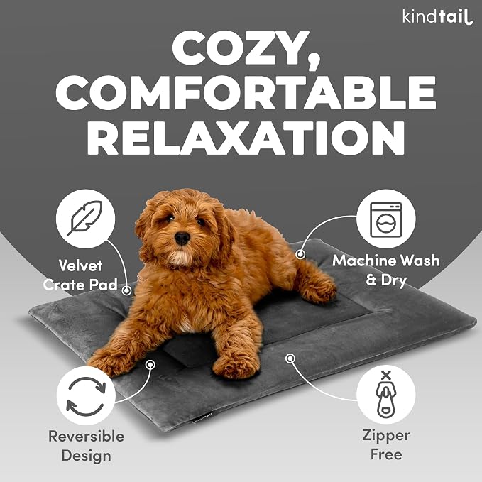 Dog Crate Pad - Soft Velvet, Reversible Bed - Machine Washable Kennel Mat for Pets up to 25 lbs - Mattress for Cozy Sleeping - 25” x 19” x 1” (Pink, Medium)