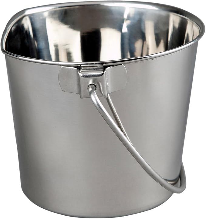 ADVANCE PET PRODUCTS 9 Quart Heavy Duty Stainless Steel Flat Side Bucket | Durable Food & Water Pail for Dogs, Cats, Kennels, Cages and Critter Crates | Multi-Purpose Bucket