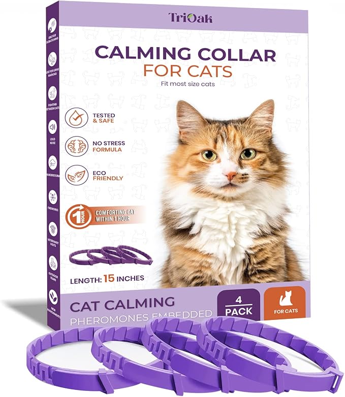 Pheromone Calming Collar for Cats: Breakaway Cat Calming Collar for Anxiety, Separation Stress, Multicat Aggression, Spraying, Meowing - for Indoor Use, Moving & Travel, 4 Pack (Purple)