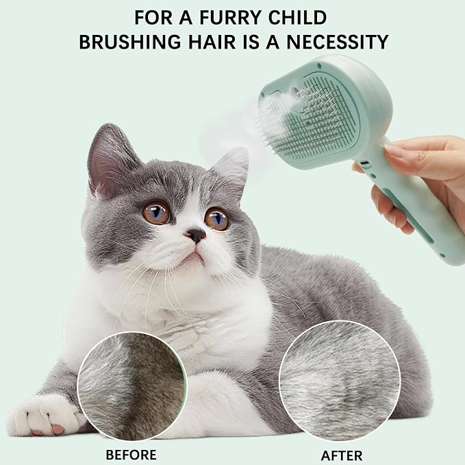 Pet Grooming Kit for Dogs & Cats – Self Cleaning Steam Brush with Cool Mist Spray, Nail Clippers, Flea Comb & 2 Waterless Shampoo Bottles – Quiet Deshedding Slicker Brush for Long & Short Haired Pets