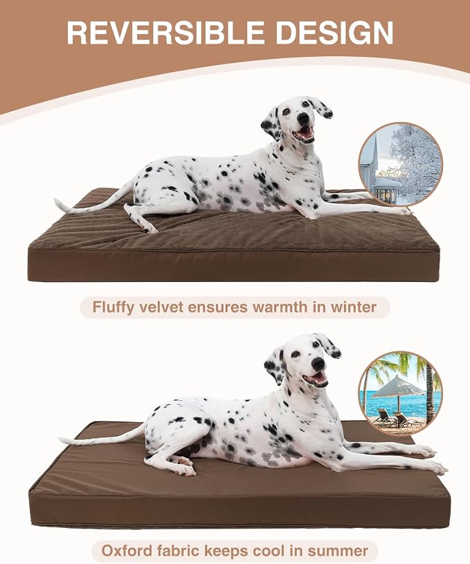 KSIIA Orthopedic Dog Bed for Large Dogs with Waterproof Lining, Brown,41x27 | Deluxe Soft Plush Dog Crate Bed, Washable Pet Mat with Removable Cover & Egg Crate Foam for Large Dogs Sleeping & Relaxing