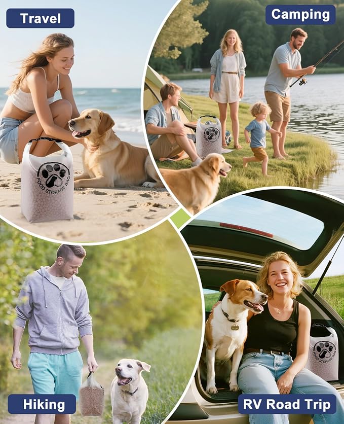 Pet Food Storage Bag for Travel - Transparent Leak-Proof Dog Food Container with Roll-Top Closure, Keeps Kibble Fresh for Camping Trip, Dog Boarding, Weekend Getaways (42 Cups+bowl)