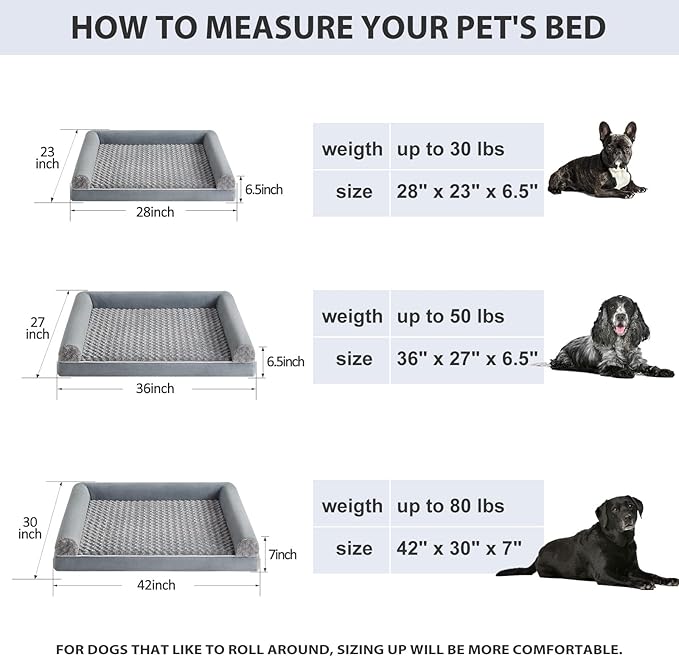 BFPETHOME Orthopedic Washable XLarge Dog Bed for Senior Dog Cozy Sleep | Extra Large Waterproof Big Soft Pet Couch Bed for Dogs Relax with Removable Cover Supportive Egg Crate Foam Grey 42x30 Inch