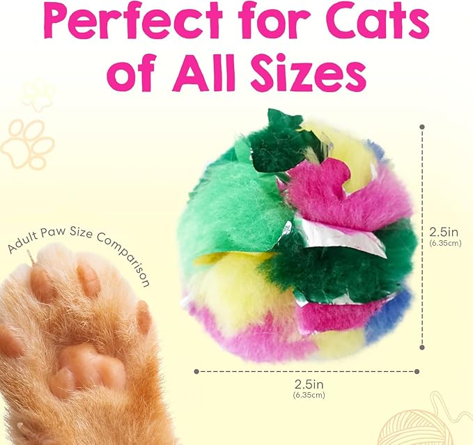 Large Cat Crinkle Balls 2.5 Inch | 24 Pack | Soft Lightweight Indoor Cat Toys with Durable Crinkle Build and Engaging Sound