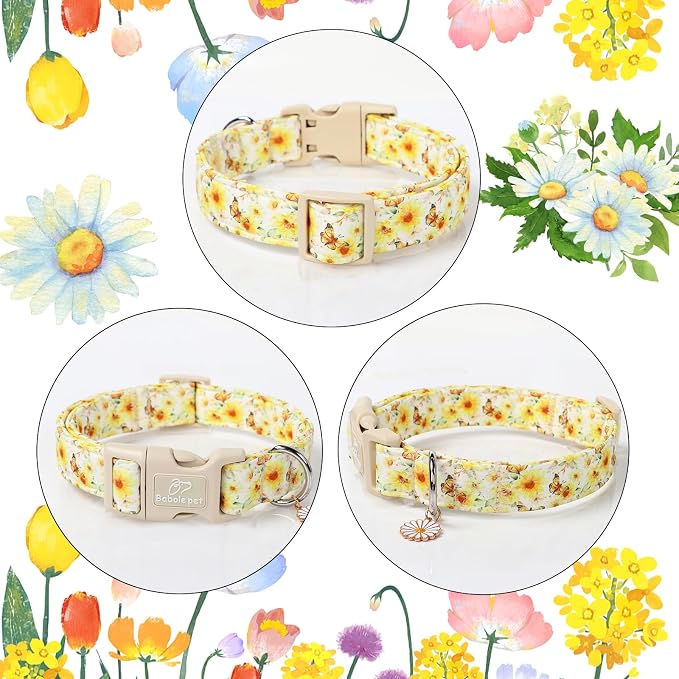 Sunflower Dog Collar, Adjustable Cute Dog Collars for Puppy Small Dogs, Lightweight Summer Fall Pet Collar with Quick-Release Buckle for Boy&Girl Dogs XS