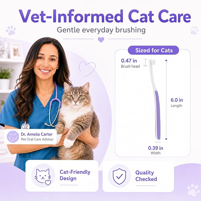 Cat Toothbrush for Cats & Kittens, Soft Bristles, Compact Head | Gentle Care for Small Mouths. Easy Daily Brushing. Gum Comfort. Calmer Bonding. Everyday Oral Routine