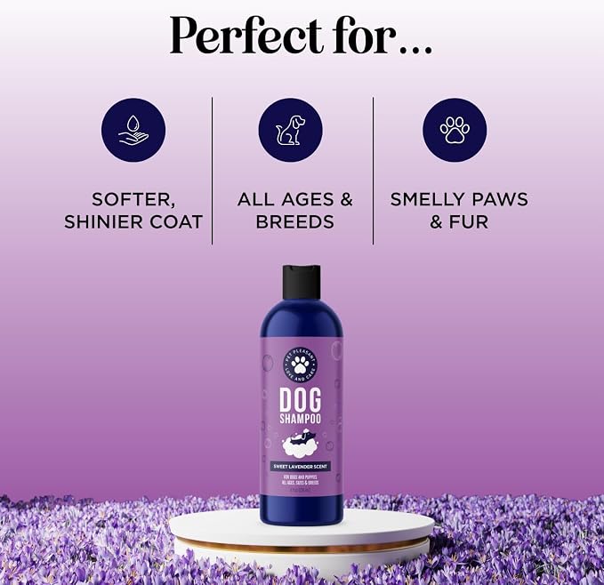 Moisturizing Oatmeal Dog Shampoo for Dry Skin - Calming Lavender Dog Shampoo with Aloe Colloidal Oatmeal and Jojoba Oil for Clean Coat & Skin Relief - Sulfate Paraben Phthalate & Dye Free (8 Fl Oz)