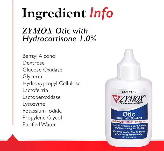 Zymox Otic Enzymatic Solution for Dogs and Cats to Soothe Ear Infections with 1% Hydrocortisone for Itch Relief, 1.25oz | with 1% Hydrocortisone for Itch Relief, 1.25oz