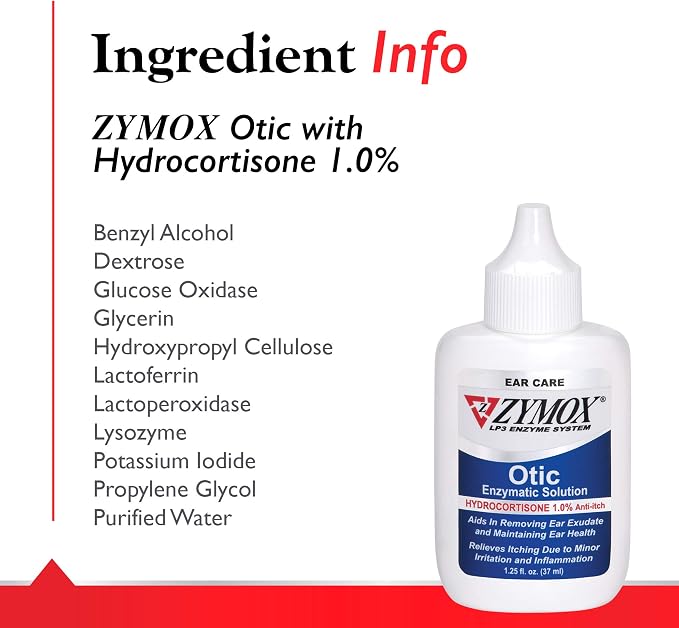 Zymox Otic Enzymatic Solution for Dogs and Cats to Soothe Ear Infections with 1% Hydrocortisone for Itch Relief, 1.25oz (Pack of 2)